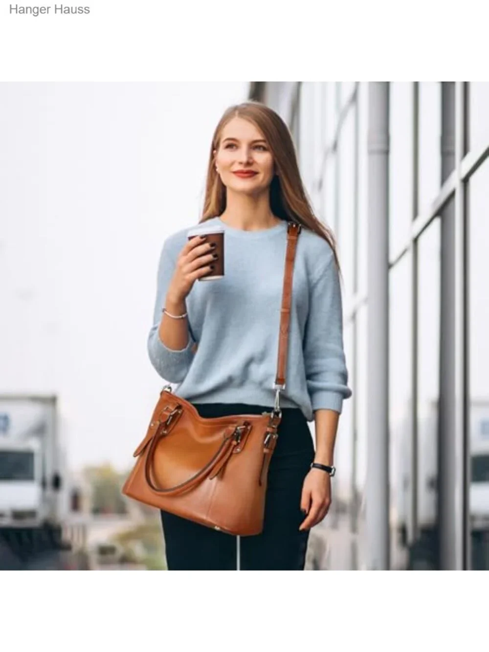 Genuine Leather Tote Satchel Handbag with Top Handles, Crossbody Strap
